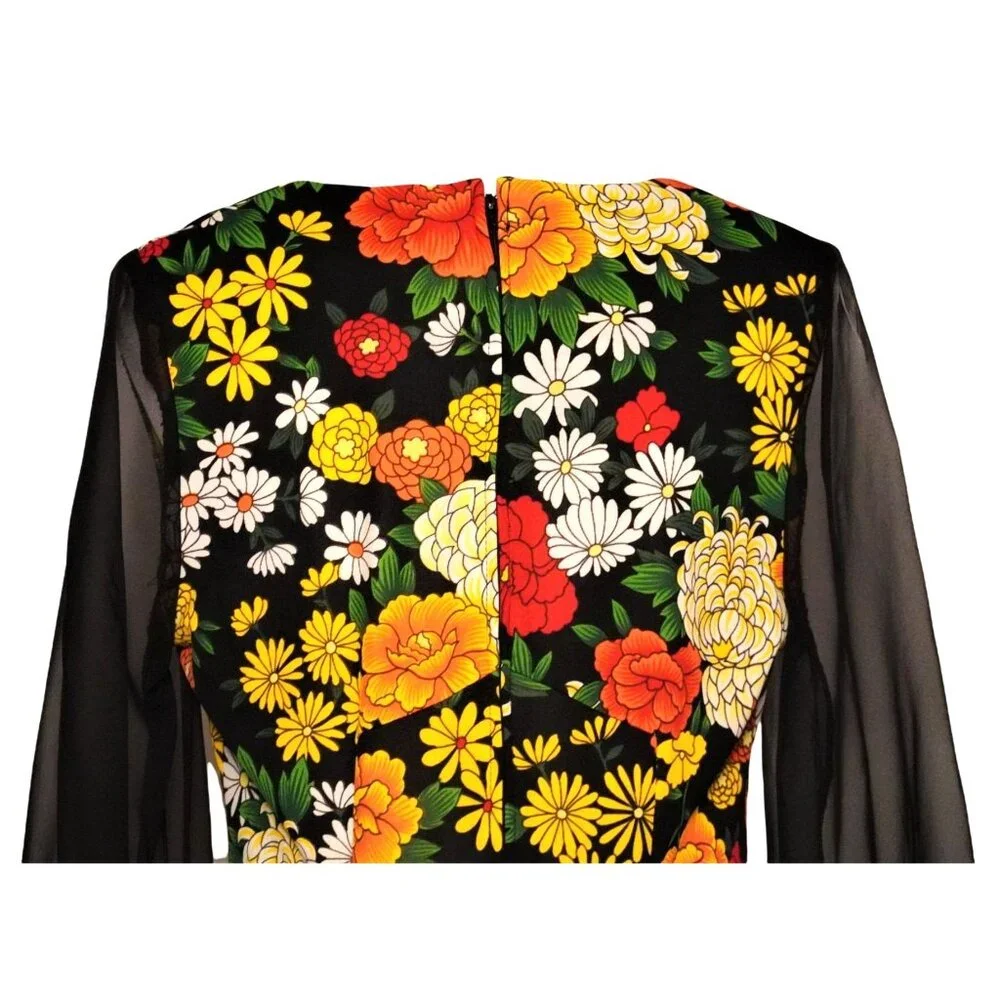 Vintage Bohemian Reiner Size 8 Maxi Floral Print Sheer Sleeves Retro Chic Queen - Picture 6 of 16